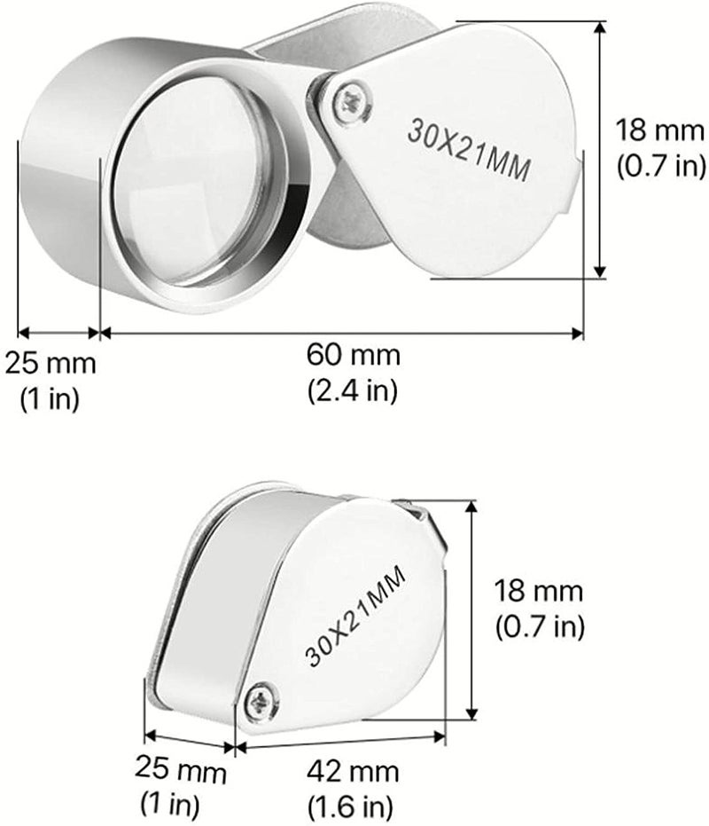 URBAN BOX Jewelers Loupe 30X 21mm Magnifying Portable Jewelry Magnifier Foldable Magnifying Glass, for Gems, Coins, Antiques, Stamps, Reading, Inspection, etc, Metal Body Silver - Image 2