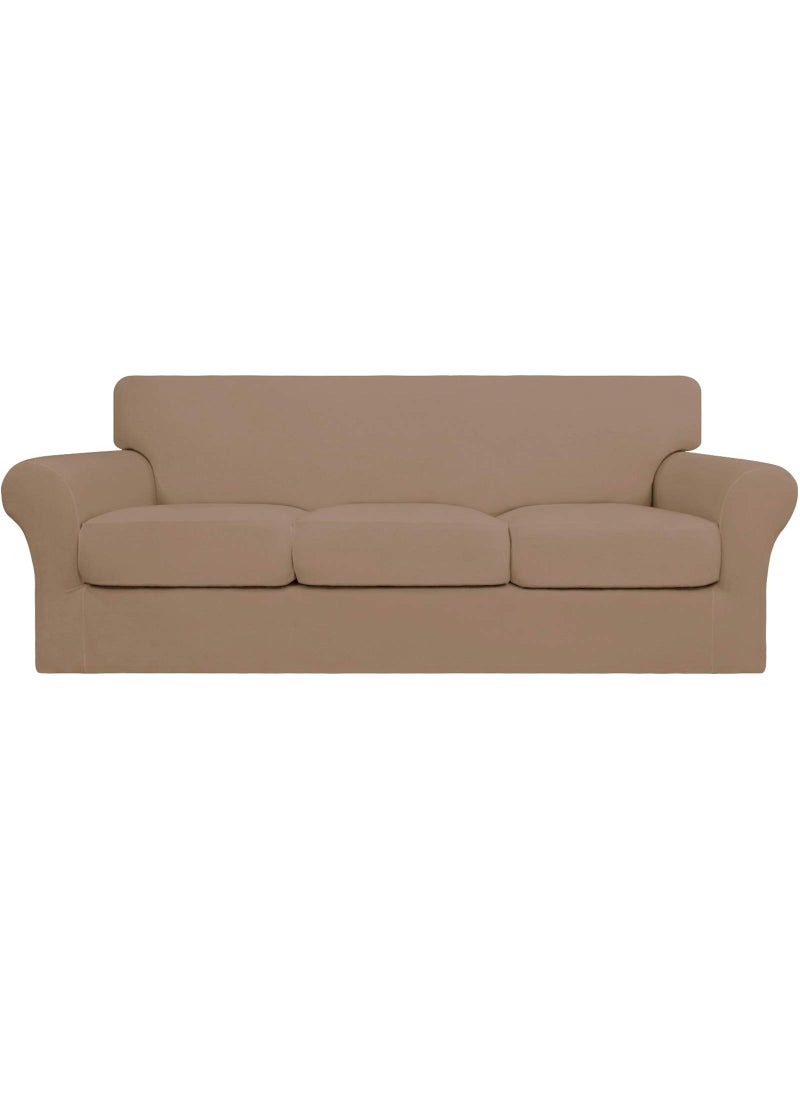 Easy-Going EasyGoing 4 Pieces Stretch Soft Couch Cover for Dogs  Washable Sofa Slipcover for 3 Separate Cushion Couch  Elastic Furniture Protector for Pets Kids Sofa Camel 