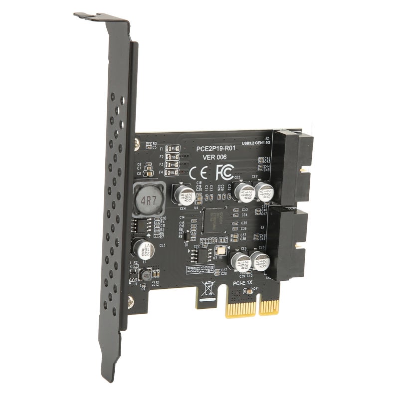 بطاقة توسيع PCIE إلى USB 3.2 بسرعة 5 جيجابت في الثانية، بطاقة توسيع USB3.2 أمامية من الجيل الأول، منفذان، موصل 19 سنًا، بطاقة رفع، لوحة سوداء بموصل 19 سنًا - Image 1