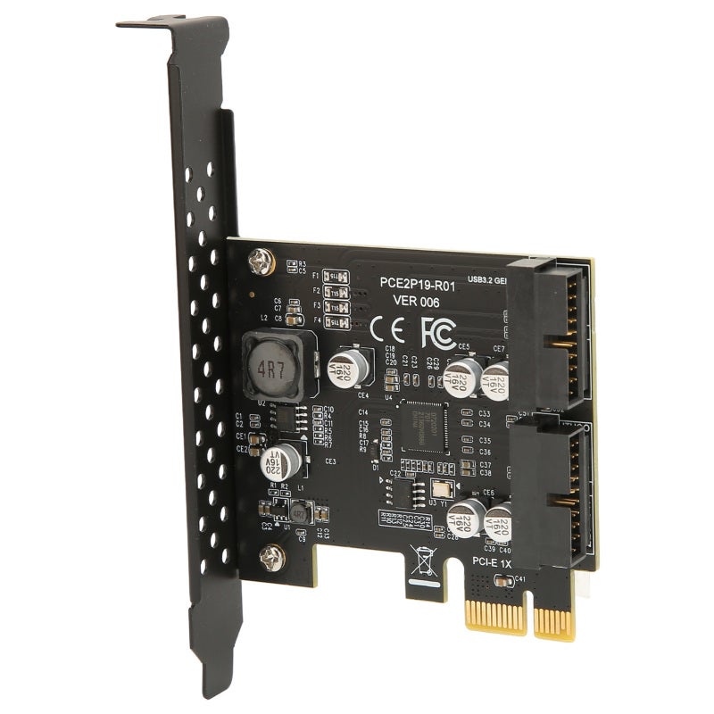 بطاقة توسيع PCIE إلى USB 3.2 بسرعة 5 جيجابت في الثانية، بطاقة توسيع USB3.2 أمامية من الجيل الأول، منفذان، موصل 19 سنًا، بطاقة رفع، لوحة سوداء بموصل 19 سنًا - Image 5