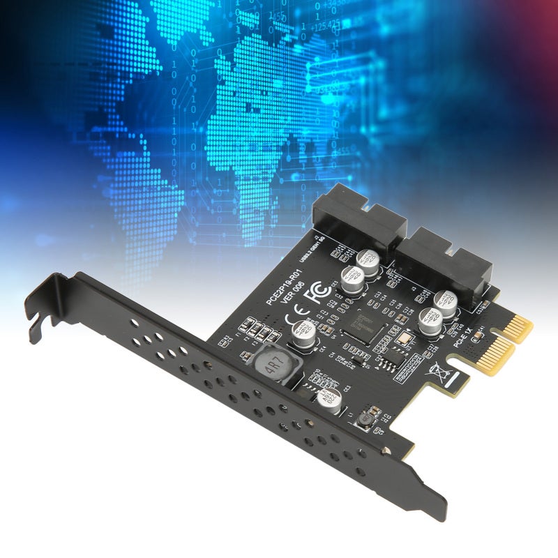 بطاقة توسيع PCIE إلى USB 3.2 بسرعة 5 جيجابت في الثانية، بطاقة توسيع USB3.2 أمامية من الجيل الأول، منفذان، موصل 19 سنًا، بطاقة رفع، لوحة سوداء بموصل 19 سنًا - Image 2