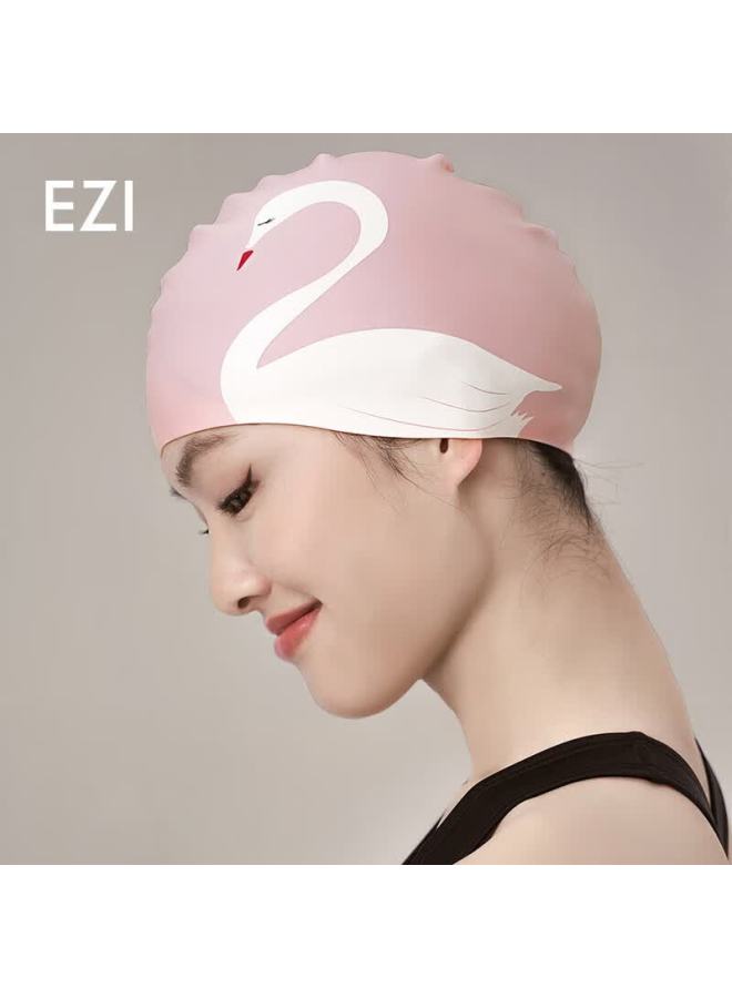 Yizi Swimming Cap, Comfortable Silicone Swim Cap For Long Hair, Women's High-elasticity Non-binding Waterproof Ear Protection Adult Swim Cap, Ezi21wg01002, Pink Swan, One Size Fits All - Image 1