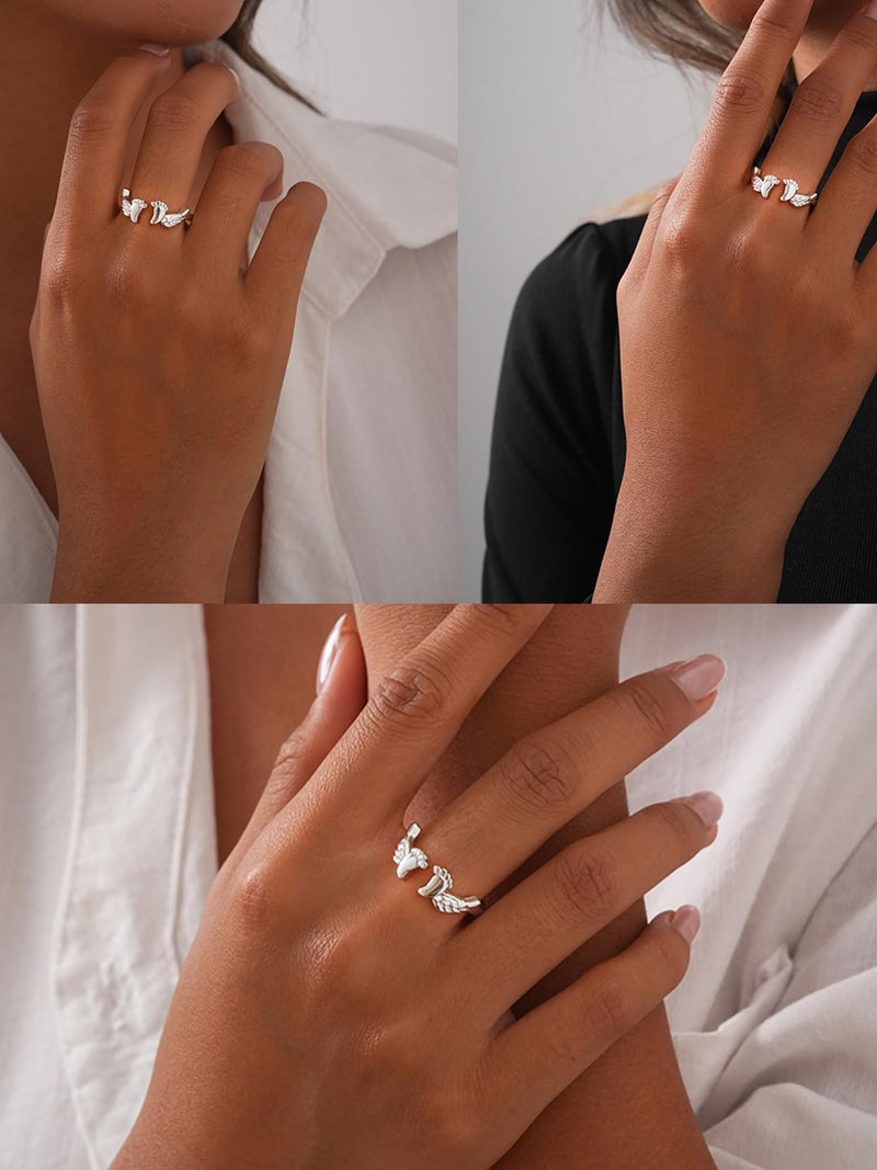 MIFYNN Miscarriage Gifts for Mothers Pregnancy Loss Son or Daughter Ring Mommy of an Angel Wing Ring Silver Mom Feather Rings Mother's Day Gifts - Image 4