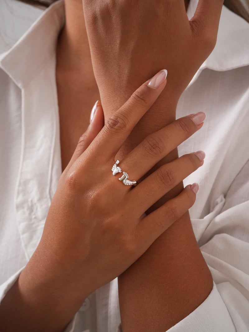 MIFYNN Miscarriage Gifts for Mothers Pregnancy Loss Son or Daughter Ring Mommy of an Angel Wing Ring Silver Mom Feather Rings Mother's Day Gifts - Image 3