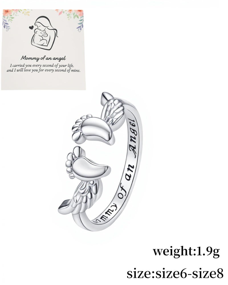 MIFYNN Miscarriage Gifts for Mothers Pregnancy Loss Son or Daughter Ring Mommy of an Angel Wing Ring Silver Mom Feather Rings Mother's Day Gifts - Image 5