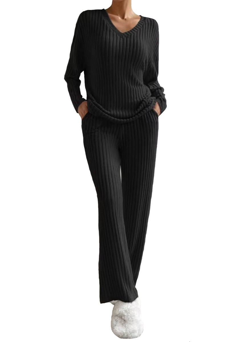 SOLOBUY Women's pajama set, Soft and Comfy, Color Black, Long Sleeve, Pants - Image 1