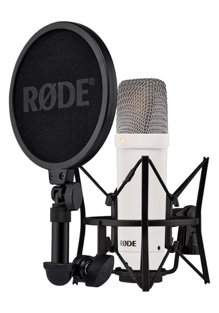 RØDE NT1 Signature Series Large-diaphragm Condenser Microphone with Shock Mount, Pop Filter and XLR Cable for Music Production, Vocal Recording, Streaming and Podcasting (White) - Image 1