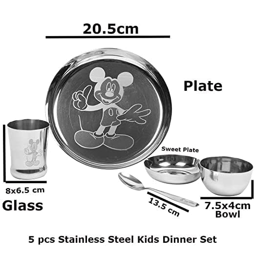 Next One Step Forward Lasered Stainless Steel Dinner Set for Boys and Girls - Set Includes 1 Plate, 1 Curry Bowl, 1 Dessert Plate, 1 Tumbler & 1 Spoon | Set of 5 Piece - Image 3