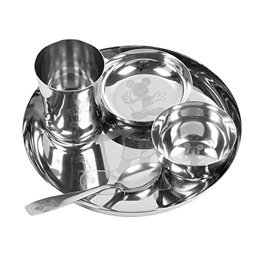 Next One Step Forward Lasered Stainless Steel Dinner Set for Boys and Girls - Set Includes 1 Plate, 1 Curry Bowl, 1 Dessert Plate, 1 Tumbler & 1 Spoon | Set of 5 Piece - Image 2