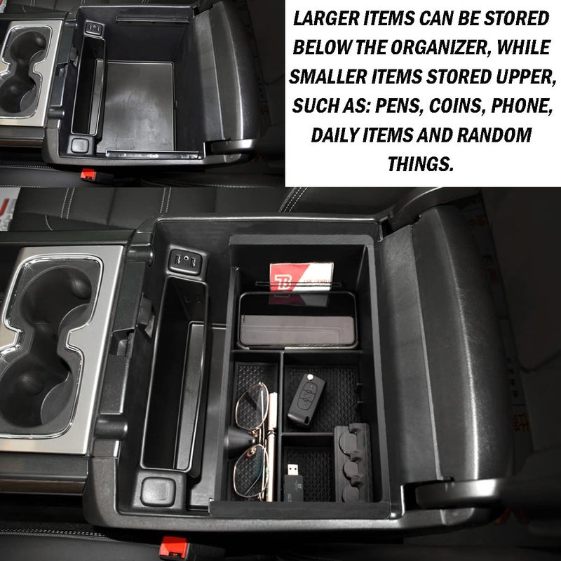 TACOBRO Center Console Organizer for 2014-2018 Chevy Silverado 1500 / GMC Sierra 1500 Accessories and 2015-2019 Sierra/Silverado 2500/3500HD and 15-2020 Yukon/Yukon XL/Tahoe/Suburban Armrest Storage Box black - Image 3