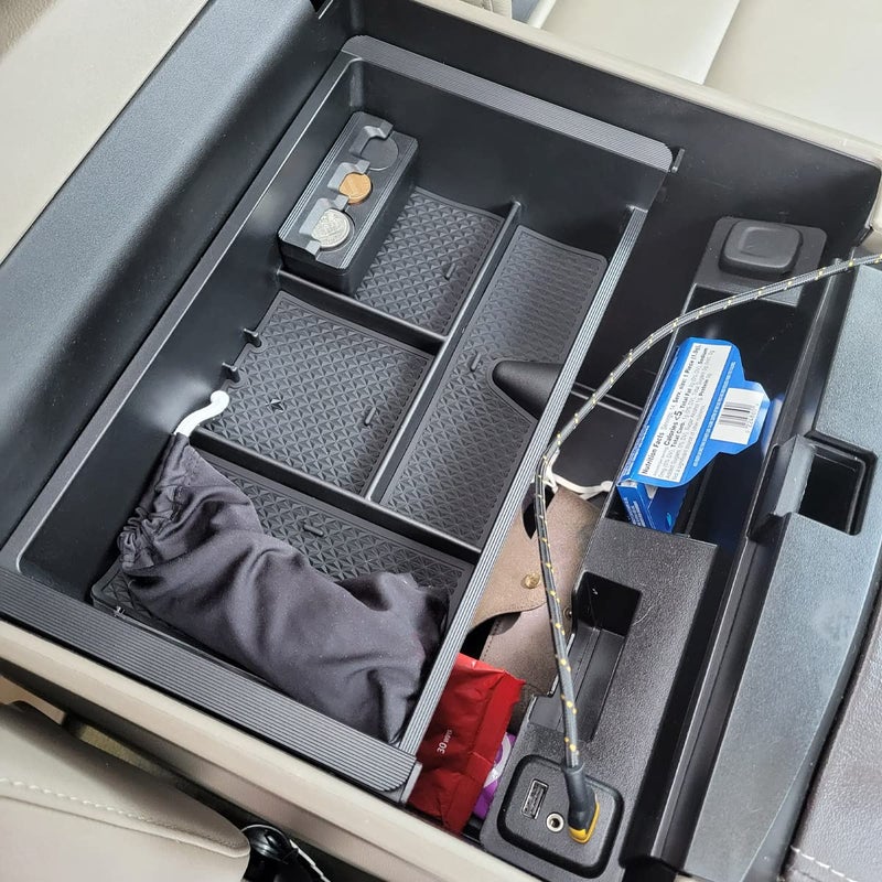 TACOBRO Center Console Organizer for 2014-2018 Chevy Silverado 1500 / GMC Sierra 1500 Accessories and 2015-2019 Sierra/Silverado 2500/3500HD and 15-2020 Yukon/Yukon XL/Tahoe/Suburban Armrest Storage Box black - Image 5
