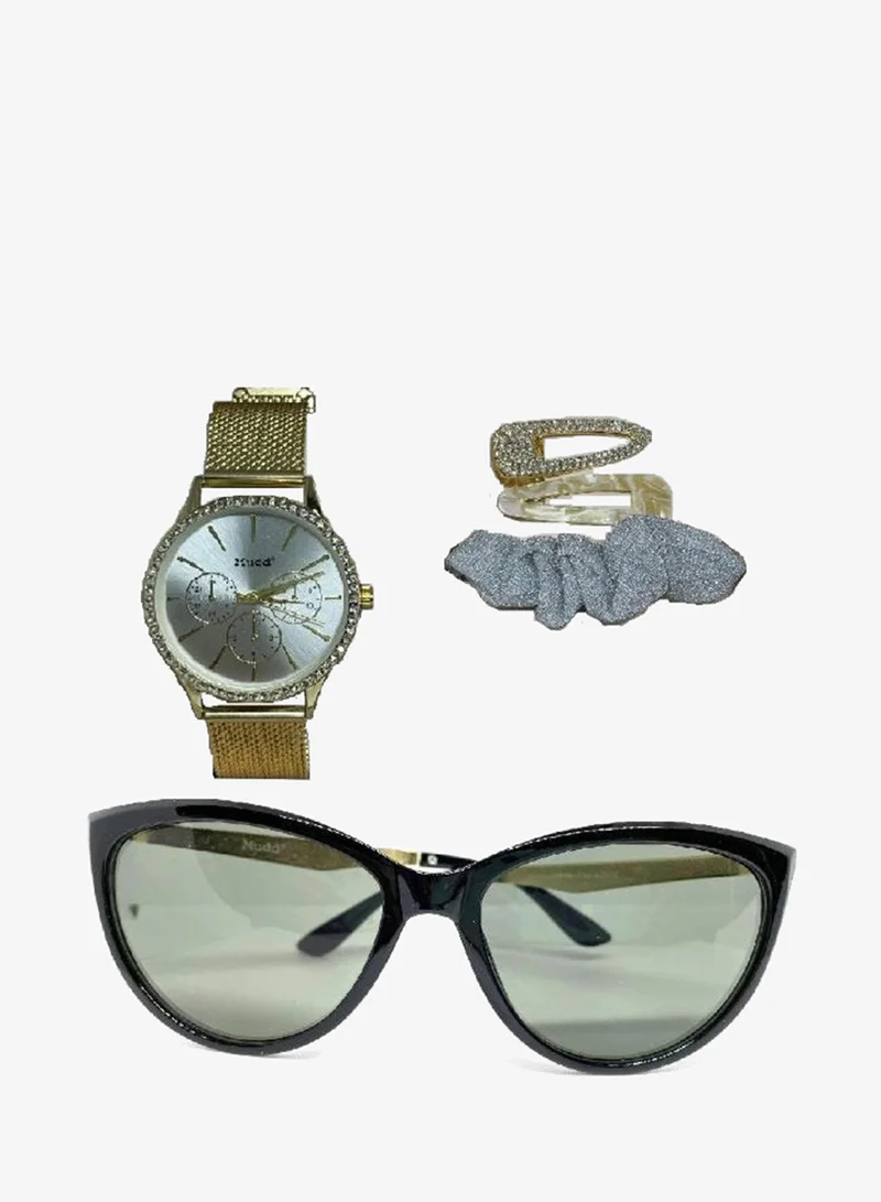 Mudd Mudd Women's Analogue Watch with Matching Sunglasses and Hair Accessories Set, A0839G-42-H27