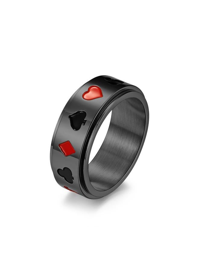 Spades And Hearts Plum Square Playing Card Pattern Titanium Steel Rotatable Ring Jewelry Spot 