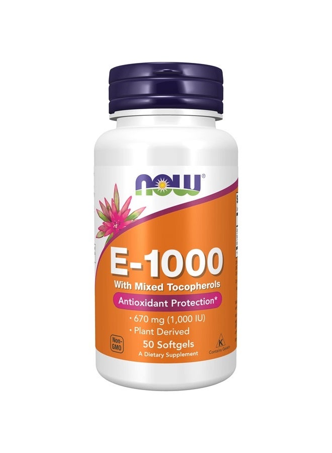 now Supplements, Vitamin E-1,000 IU Mixed Tocopherols, Antioxidant Protection*, 50 Softgels - Image 1