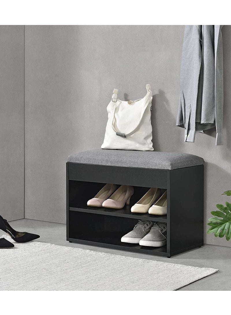 MODERN HOME Entryway Shoe Storage Bench with Cushion | Hallway Organizer & Hidden Lift-Top Storage Black - Image 1