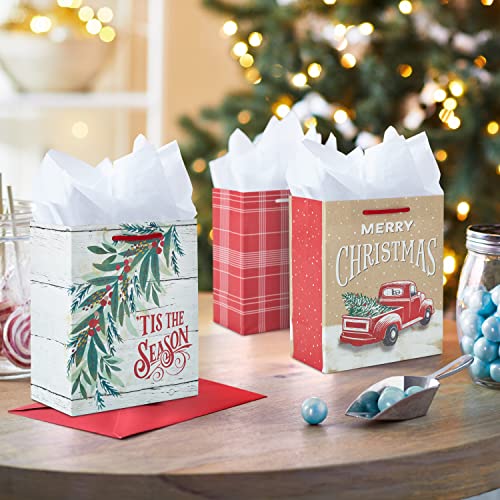 Hallmark 6 Small Rustic Christmas Gift Bag Bundle 6 Bags Red Truck Tis the Season Red and White Plaid for Gift Cards Teacher Presents Holiday Party Favors - Image 3
