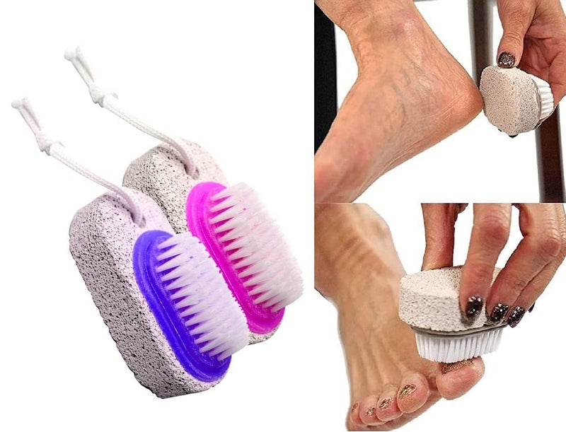 Kunya Set Of 2 Pcs Foot Filer for Pedicure 2 in 1 Foot Scrubber to Remove Dead Skin & Callus with Pumice Stone & Brush for Men & Women - Image 2
