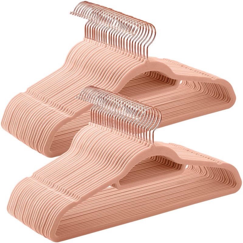 SONGMICS Velvet Hangers, Set of 50 Clothes Hanger with Rose Gold Swivel Hook, Non-Slip, and Space-Saving, 0.2-Inch Thick, 17.1-Inch Long for Coat, Shirt, Dress, Pants, Tie, Coral Pink UCRF21PK50 - Image 1
