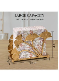 Excefore Napkin Holder, Modern Napkin Holder with Gingo Leaf Design, 40pcs+ for 5” Cocktail Paper Napkins, Kitchen Countertop, Dining Table Decor, Coffee Bar Table, Party Table, Brass Color  - Image 4