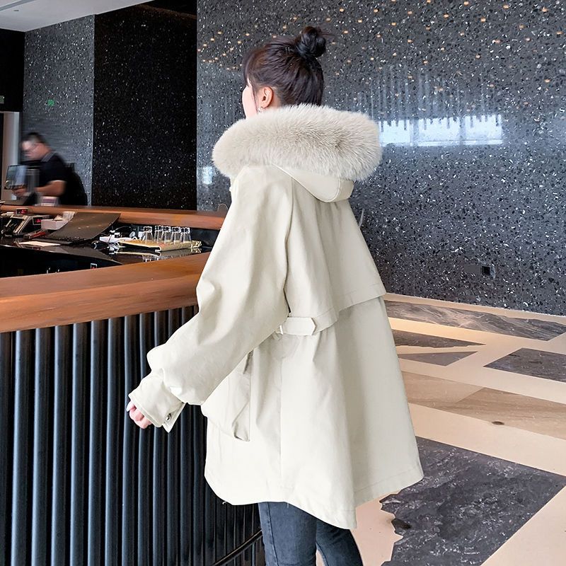 fleece-lined Thickened Pike Clothing Womens Mid-length Cotton-padded Coat Cotton-padded Coat 2023 Winter New Cotton-padded Coat Work Coat Khaki - Image 2