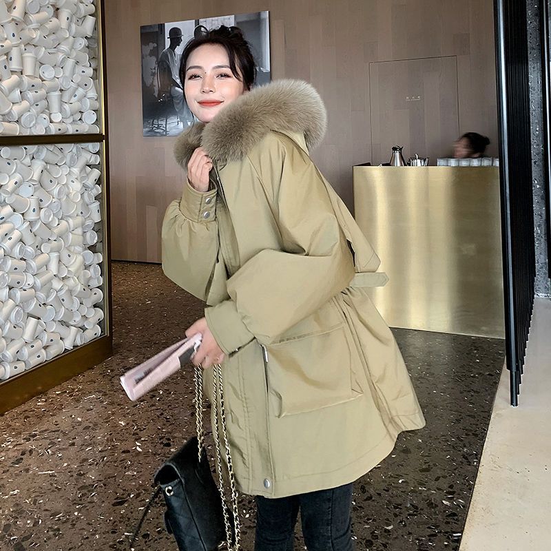 fleece-lined Thickened Pike Clothing Womens Mid-length Cotton-padded Coat Cotton-padded Coat 2023 Winter New Cotton-padded Coat Work Coat Khaki - Image 5