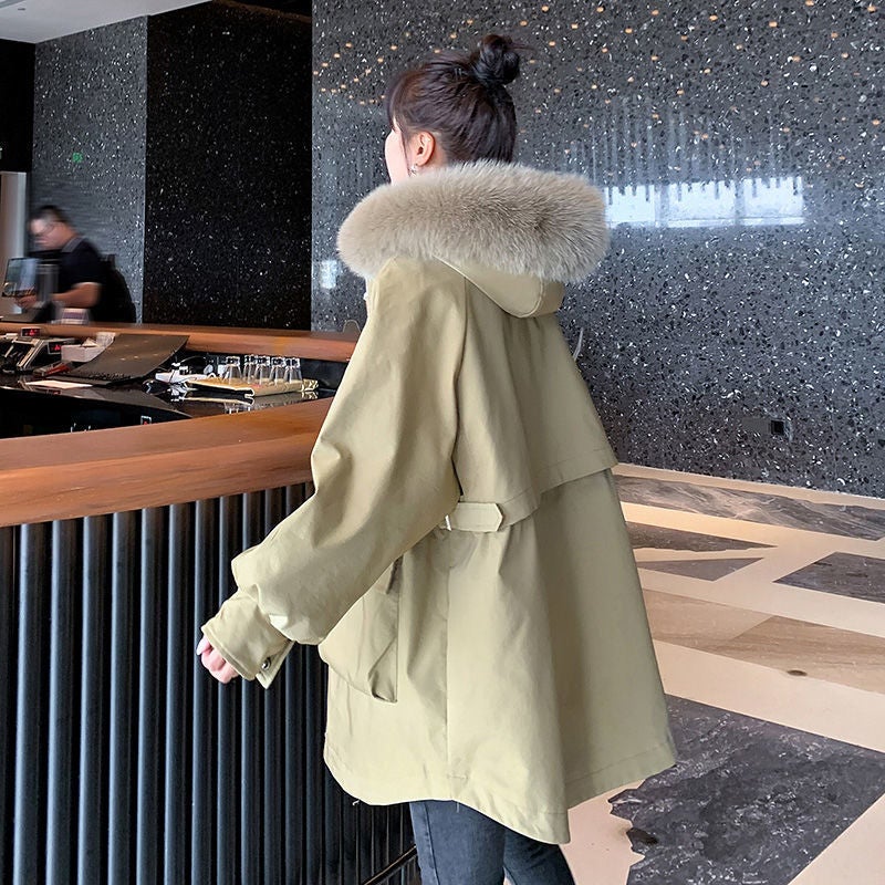 fleece-lined Thickened Pike Clothing Womens Mid-length Cotton-padded Coat Cotton-padded Coat 2023 Winter New Cotton-padded Coat Work Coat Khaki - Image 4