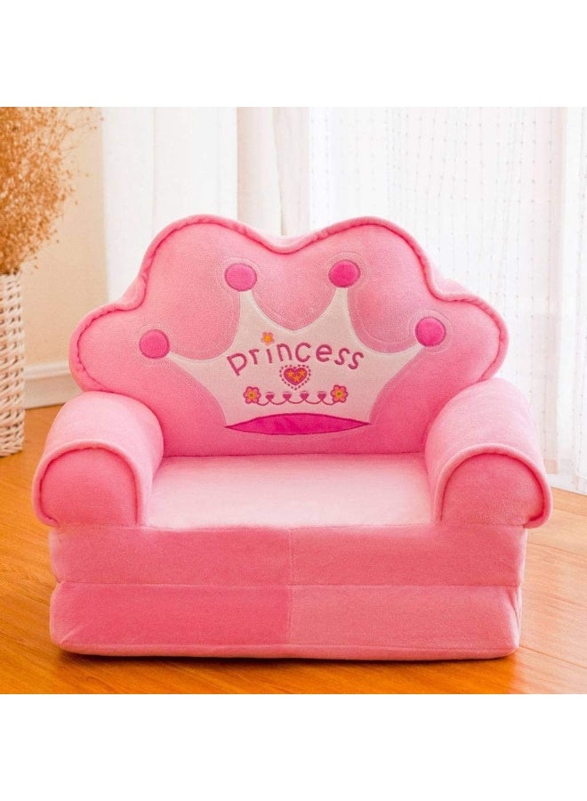 برنس كرسي أطفال قطيفة على شكل تاج للأمراء – لون وردي ناعم ومريح - Image 1