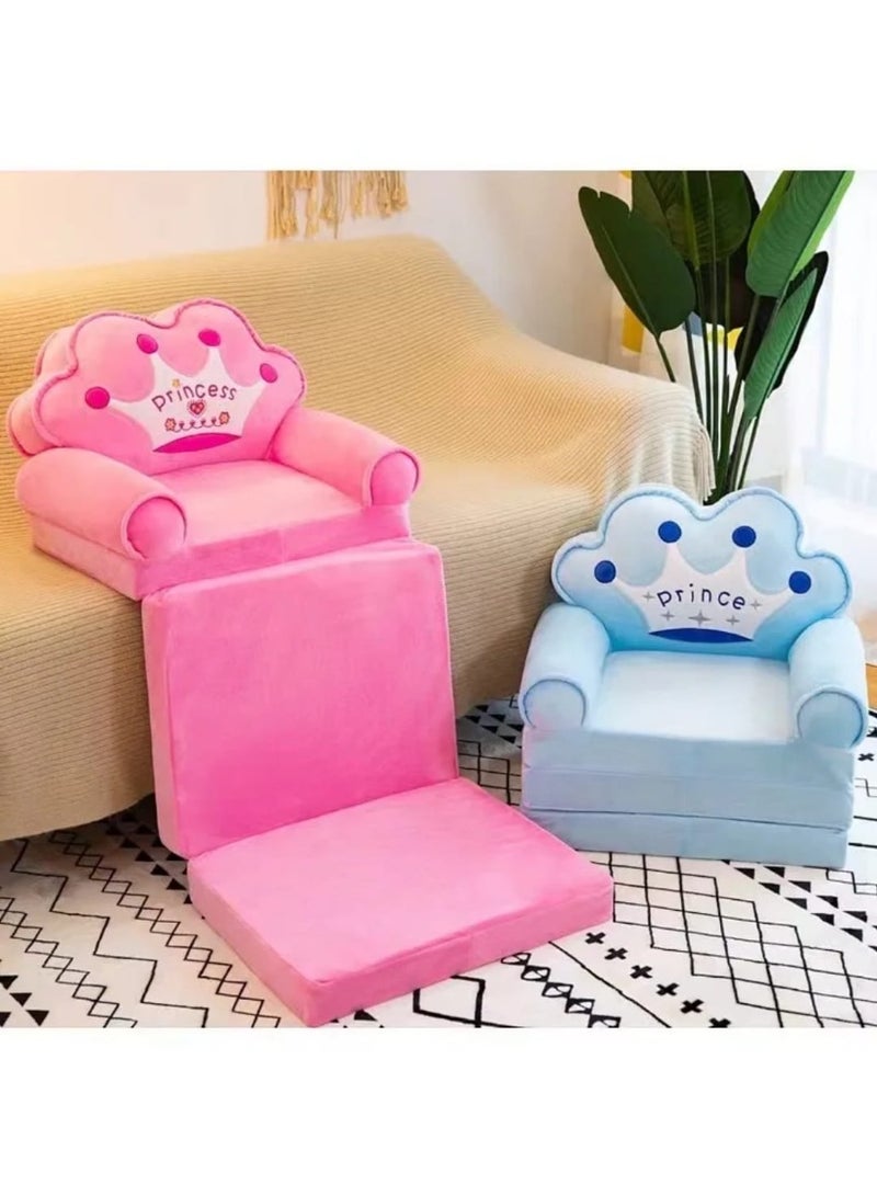برنس كرسي أطفال قطيفة على شكل تاج للأمراء – لون وردي ناعم ومريح - Image 3