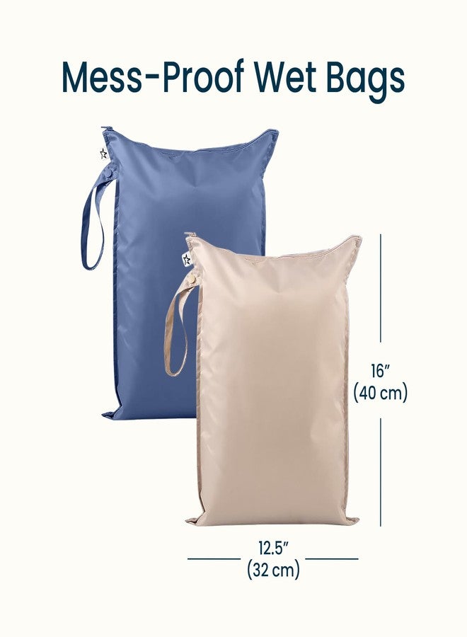 Tiny Twinkle Mess-proof Wet Bags 2 Pack Waterproof and Washable Bag for Travel storage, Stroller, Daycare, Baby Diapers, Yoga, Beach, Pool, Wet Toddler Swimsuits (Periwinkle,Pebble) - Image 4