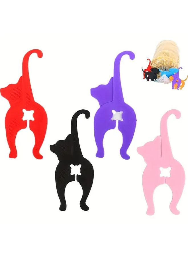 Kitten Style 4Pcs Reusable Cat Butt Bread Bag Clips Keep Food Fresh Longer - Image 1