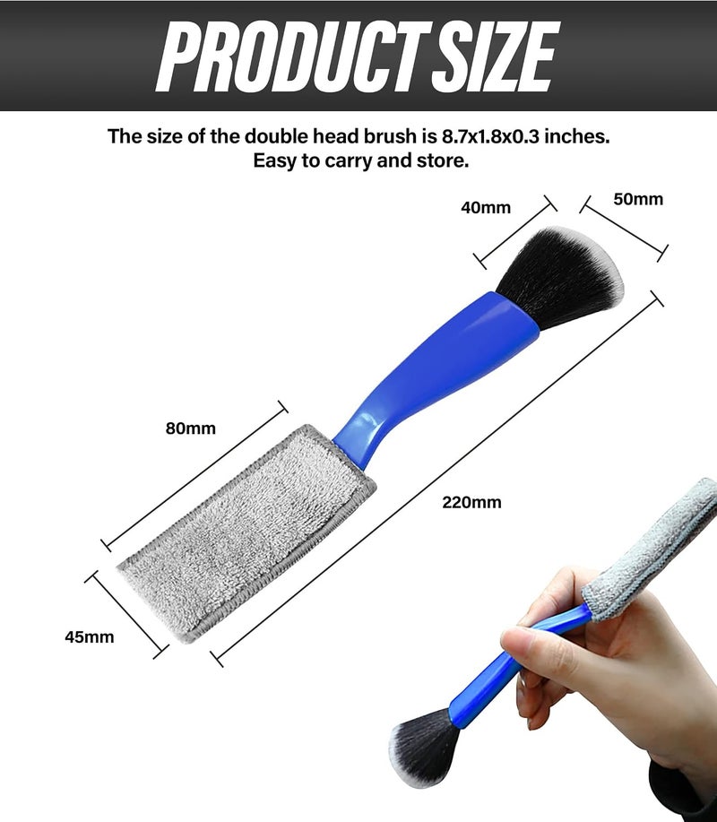 Reswish Universal 2 in 1 Duster for Car Clean,Car Bursh Tool,Double Head Brush,Auto Interior Detailing Brush,Soft Car Interior Detailing Brush Dust Brush (Blue) - Image 2