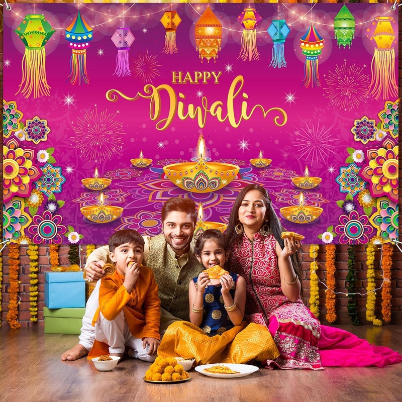 ARS Happy Diwali Backdrop for Home Diwali Banner Backdrop Festival of Lights Banner Deepavali Decorations Diwali Photo Booth Props Diwali Decorations - Image 2