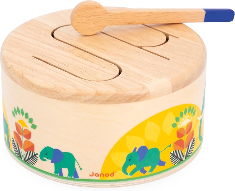 Janod - Gioia drum - FSC wood drum + drumstick - role play and early musical education - watercolour - from 18 months, J07650 - Image 1