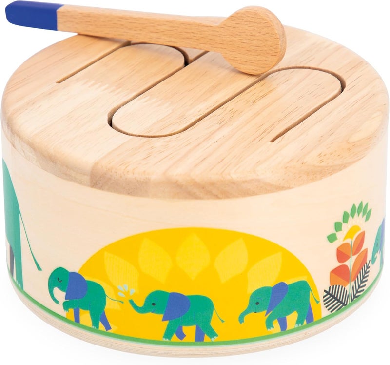 Janod - Gioia drum - FSC wood drum + drumstick - role play and early musical education - watercolour - from 18 months, J07650 - Image 2