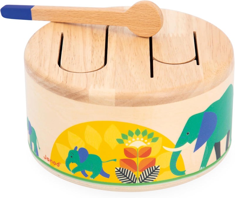 Janod - Gioia drum - FSC wood drum + drumstick - role play and early musical education - watercolour - from 18 months, J07650 - Image 3