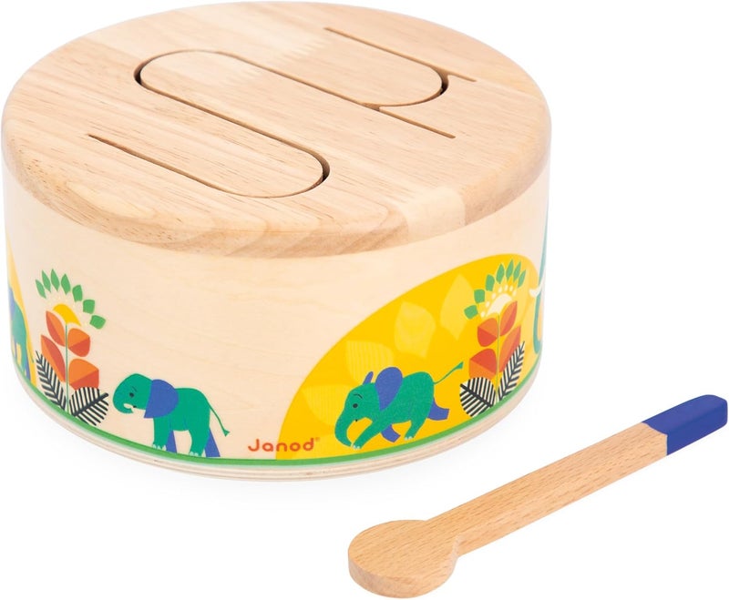 Janod - Gioia drum - FSC wood drum + drumstick - role play and early musical education - watercolour - from 18 months, J07650 - Image 5