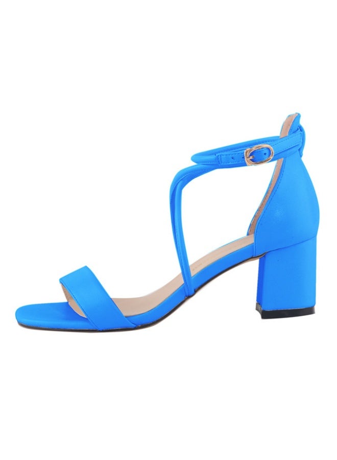 Loquat One-Strap Flannel Open-Toe Versatile Chunky-Heel Sandals 3-5cm Blue - Image 2