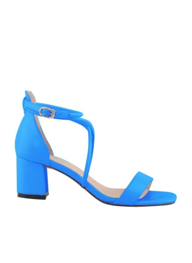 Loquat One-Strap Flannel Open-Toe Versatile Chunky-Heel Sandals 3-5cm Blue - Image 1