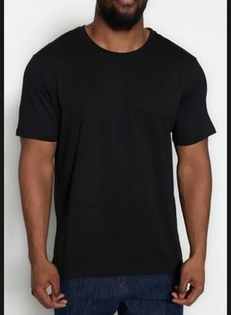 trendyol Black Men's Plus Size Regular/Regular Cut. Comfortable 100% Cotton Basic T-shirt.