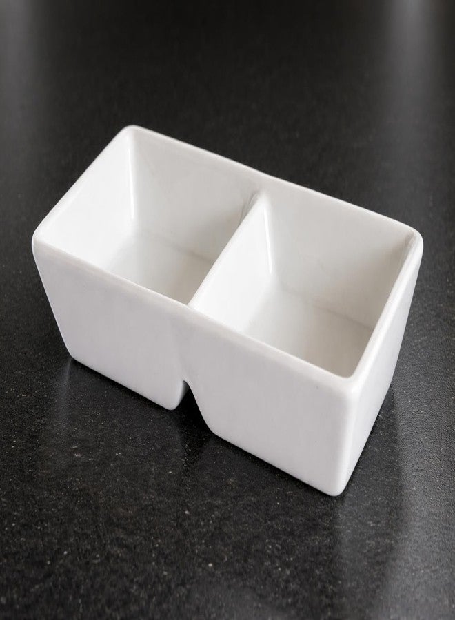 Mirakii White Porcelain Dip Sauce Bowl or Painting Tray 2 Compartment 30 ml 1 Piece for Dip Sauce, Chutney Bowl or Color Mixing Palet - Image 2
