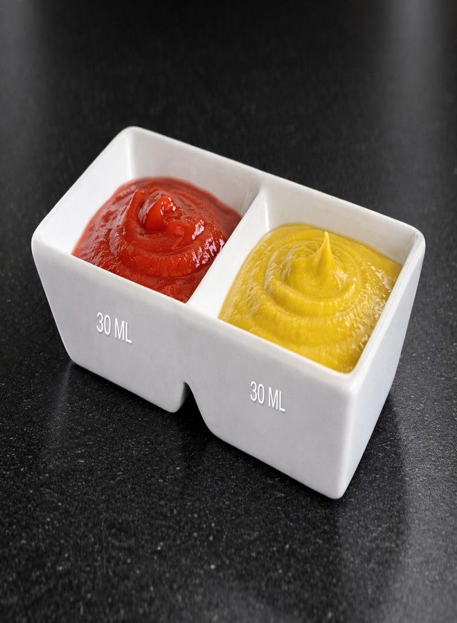 Mirakii White Porcelain Dip Sauce Bowl or Painting Tray 2 Compartment 30 ml 1 Piece for Dip Sauce, Chutney Bowl or Color Mixing Palet - Image 3