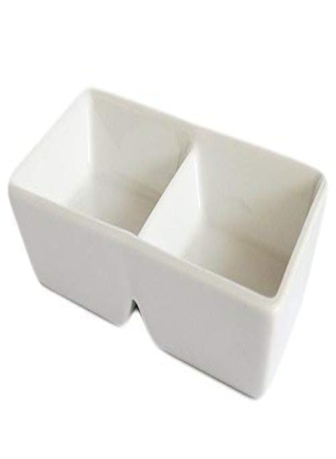 Mirakii White Porcelain Dip Sauce Bowl or Painting Tray 2 Compartment 30 ml 1 Piece for Dip Sauce, Chutney Bowl or Color Mixing Palet - Image 1