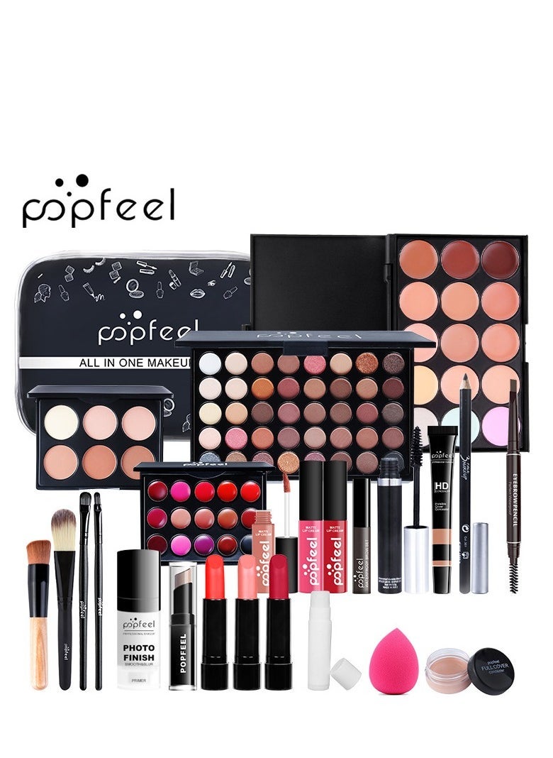 popfeel طقم مكياج شامل متعدد الاستخدامات مصمم احترافيًا للنساء طقم مكياج كامل ضروري للمبتدئين والمحترفين 25 قطعة - Image 1