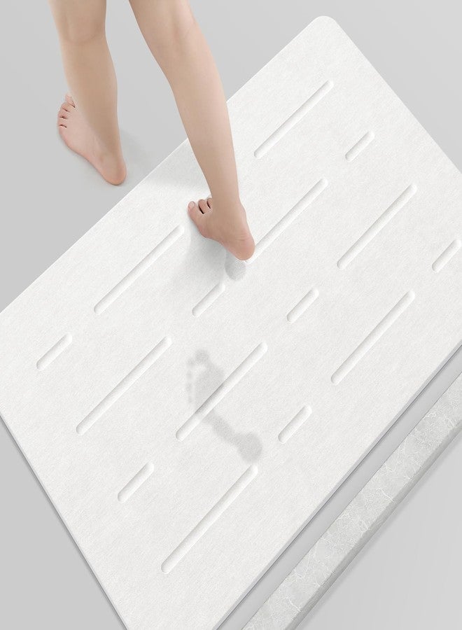 OTHWAY Large Stone Bath Mat, 32"x 20" Diatomaceous Earth Bath Mat for Bathroom Quick Drying Absorbing, Long Non-Slip Diatomite Hard Stone Shower Mat Instant Dry(White Grey) - Image 1