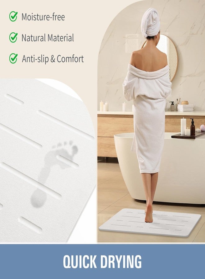 OTHWAY Large Stone Bath Mat, 32"x 20" Diatomaceous Earth Bath Mat for Bathroom Quick Drying Absorbing, Long Non-Slip Diatomite Hard Stone Shower Mat Instant Dry(White Grey) - Image 3