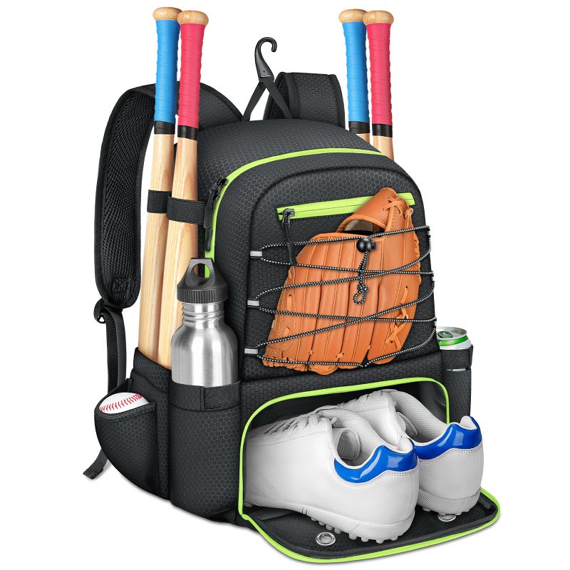 MATEIN Baseball Bat Bag for 4 Bats with Ball Pocket, Lightweight Youth Baseball Backpack with Shoe Compartment, Large Capacity Softball Equipment Bag with Fence Hook for TBall Gear, Helmet,Glove,Black - Image 1