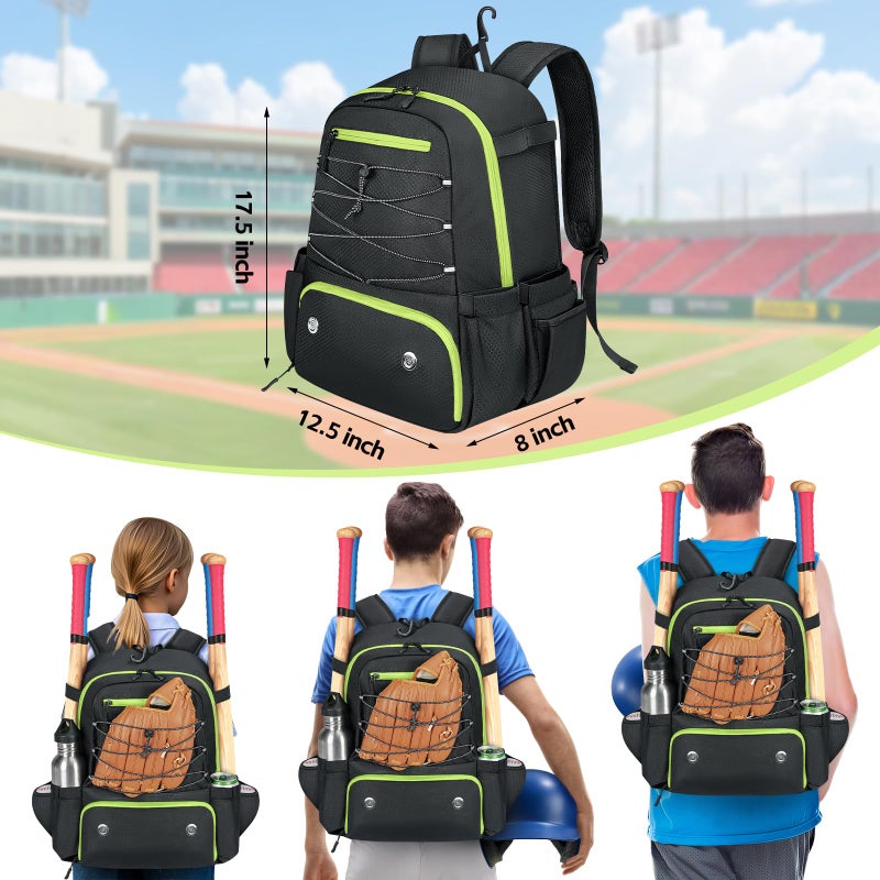 MATEIN Baseball Bat Bag for 4 Bats with Ball Pocket, Lightweight Youth Baseball Backpack with Shoe Compartment, Large Capacity Softball Equipment Bag with Fence Hook for TBall Gear, Helmet,Glove,Black - Image 5