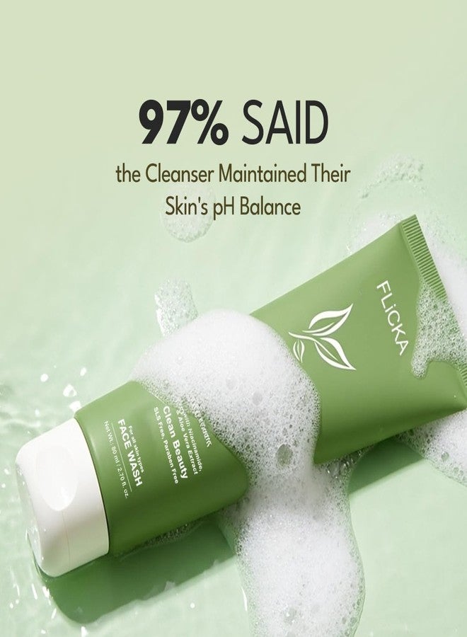 FLiCKA Green Tea Face Wash | Infused With Niacinamide, Witch Hazel & Aloe Vera | Gentle & Non-Drying Formula | Deep Cleansing, Brightening & Hydrating | Suitable for All Skin Types - Image 5