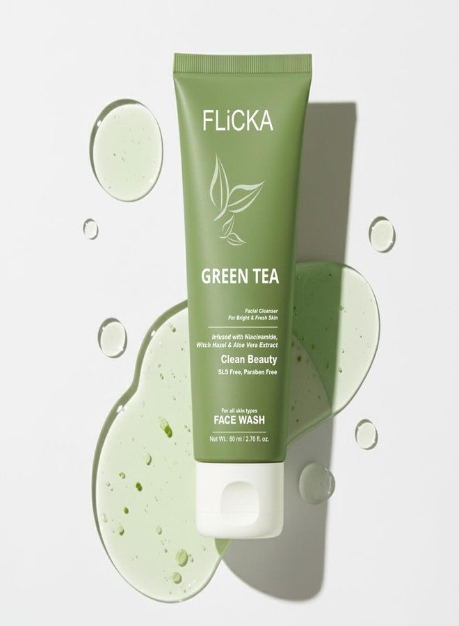 FLiCKA Green Tea Face Wash | Infused With Niacinamide, Witch Hazel & Aloe Vera | Gentle & Non-Drying Formula | Deep Cleansing, Brightening & Hydrating | Suitable for All Skin Types - Image 1