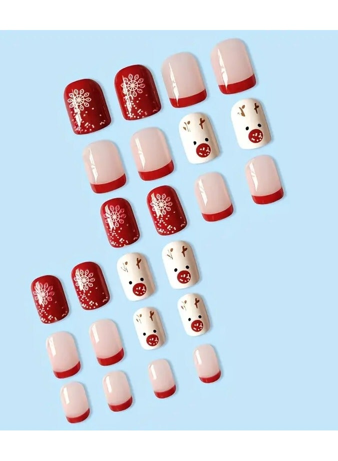 أوريتي 24 قطعة من أظافر الأيل المزيفة بتصميم ندفة الثلج الاحتفالية - مجموعة أظافر جل لطلاء أظافر متألق في العطلات - Image 5